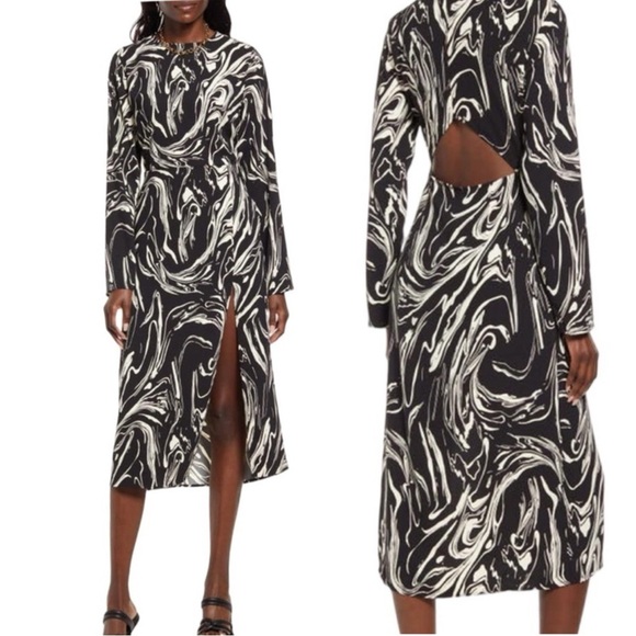 NWOT The marbled print on this Open Edit Long-Sleeve Midi Dress Large - Picture 1 of 13